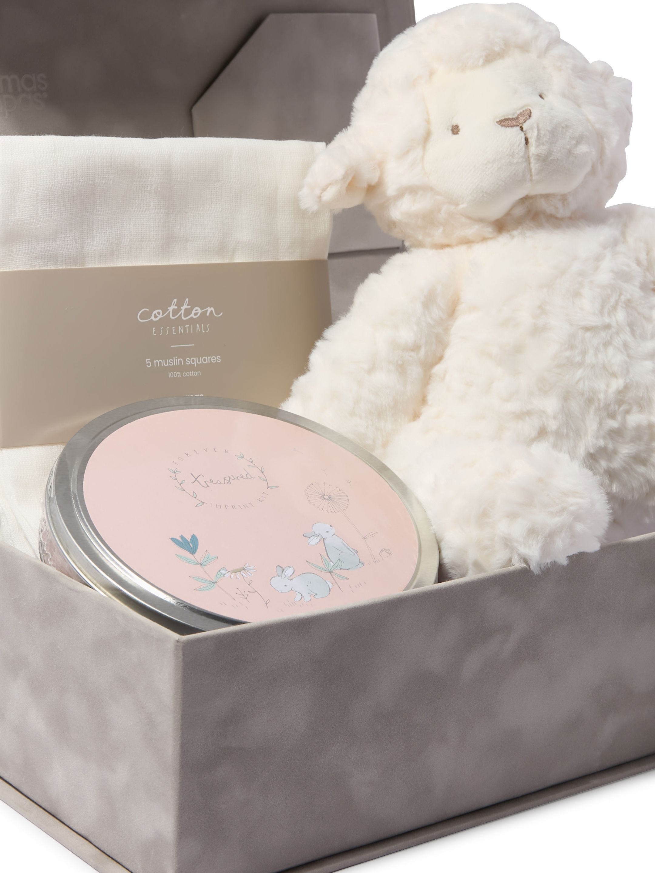 Keepsake Gift Set - Larry Lamb Soft Toy with White Muslin Squares & Pink Imprint Tin image number 2